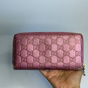 Gucci Guccissima GG Shima Zippy Long Wallet in Pink